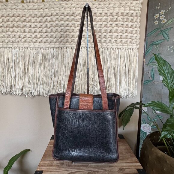 Vintage Brighton Black Brown Croc Embossed Structured Double Strap Shoulder Bag - Picture 7 of 16